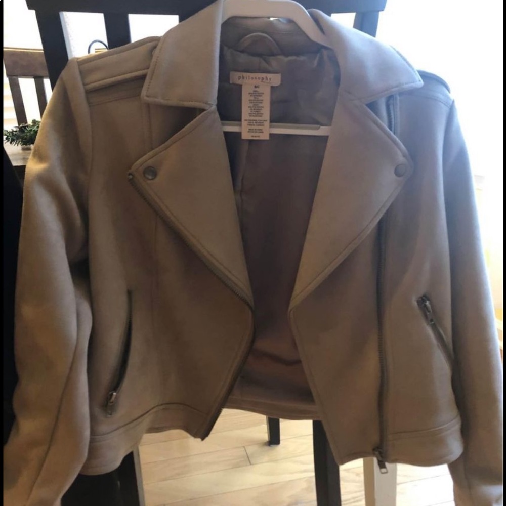 PHILOSOPHY Women's Long Sleeve Faux Suede Moto Jacket in Taupe (NWOT)